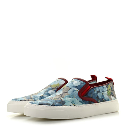Gucci GG Supreme Monogram Blooms Womens Slip On Sneakers 38 Beige Blue Navy Red 3 of 9
