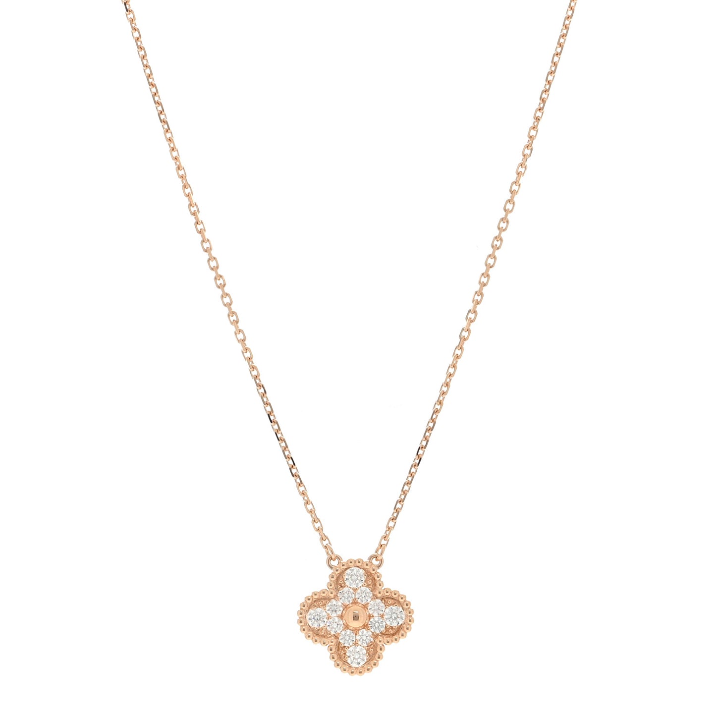 18K Rose Gold Diamond Vintage Alhambra Pendant Necklace