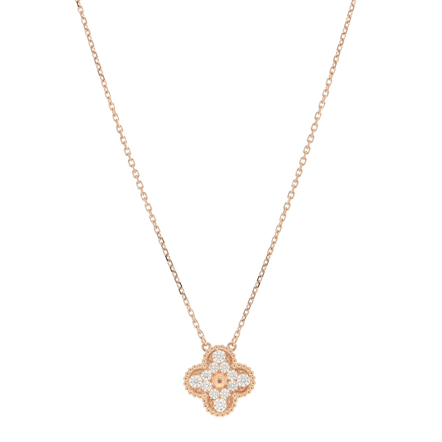 Van Cleef & Arpels 18K Rose Gold Diamond Vintage Alhambra Pendant Necklace 1 of 4