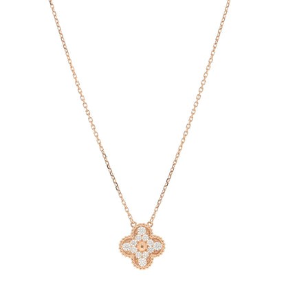 Van Cleef & Arpels 18K Rose Gold Diamond Vintage Alhambra Pendant Necklace 1 of 4
