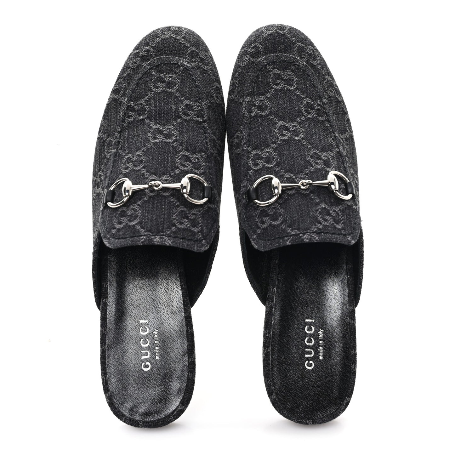 New Denim GG Malaga Kid Womens Princetown Slippers 37.5 Grey Black