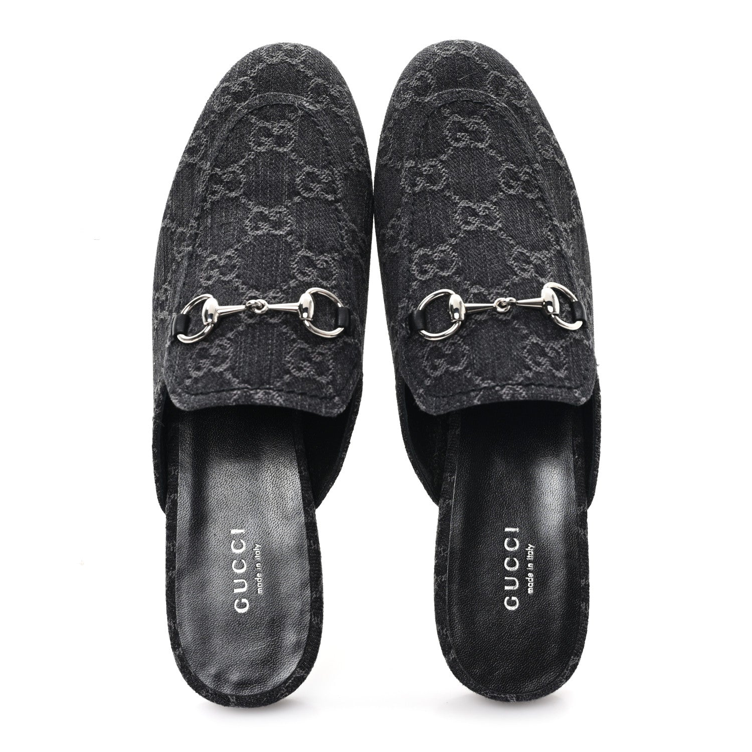 Gucci New Denim GG Malaga Kid Womens Princetown Slippers 37.5 Grey Black 2 of 10