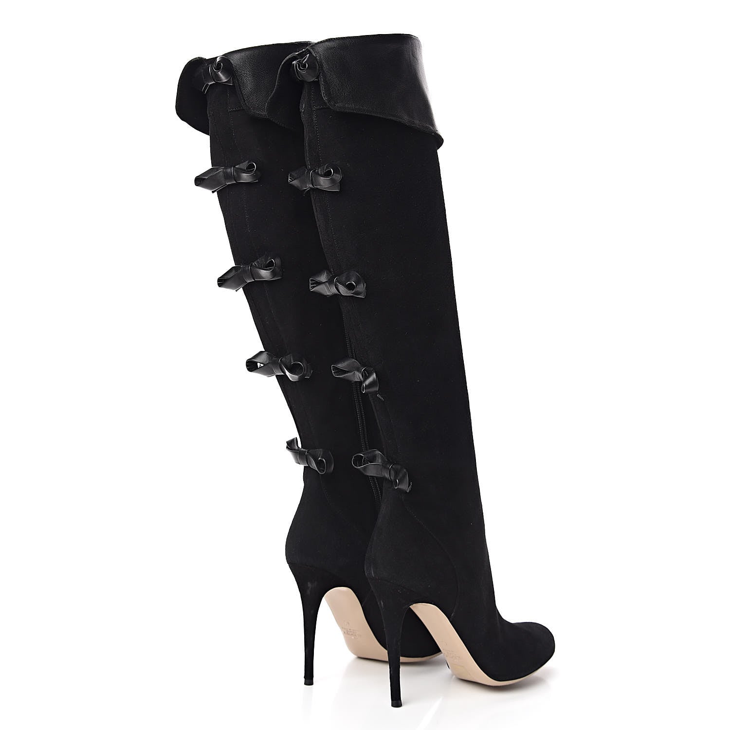 Valentino Garavani Calfskin Suede Bow Tall Boots 40 Black 4 of 9