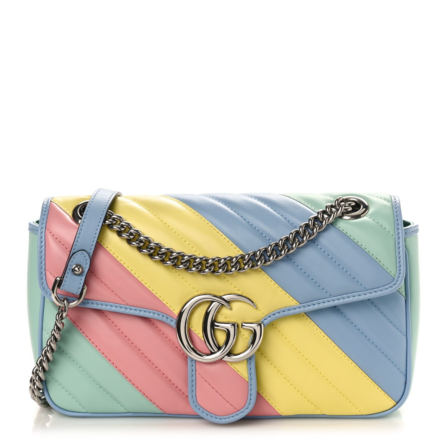 Gucci Calfskin Matelasse Diagonal Small GG Marmont Shoulder Bag Multicolor Pastel 1 of 9