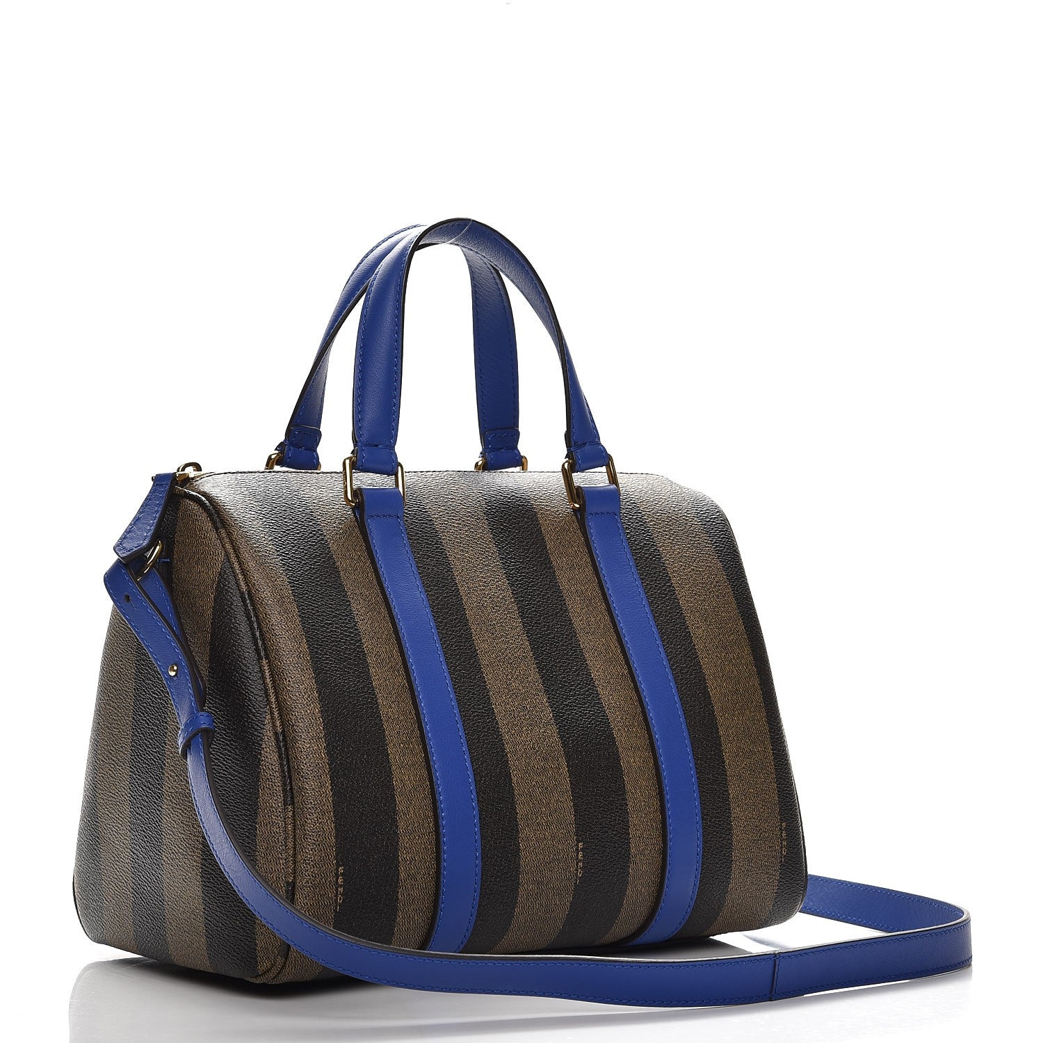 Fendi Pequin Spalmati Vitello Flamingo Small Boston Tobacco Blue Neon 4 of 8