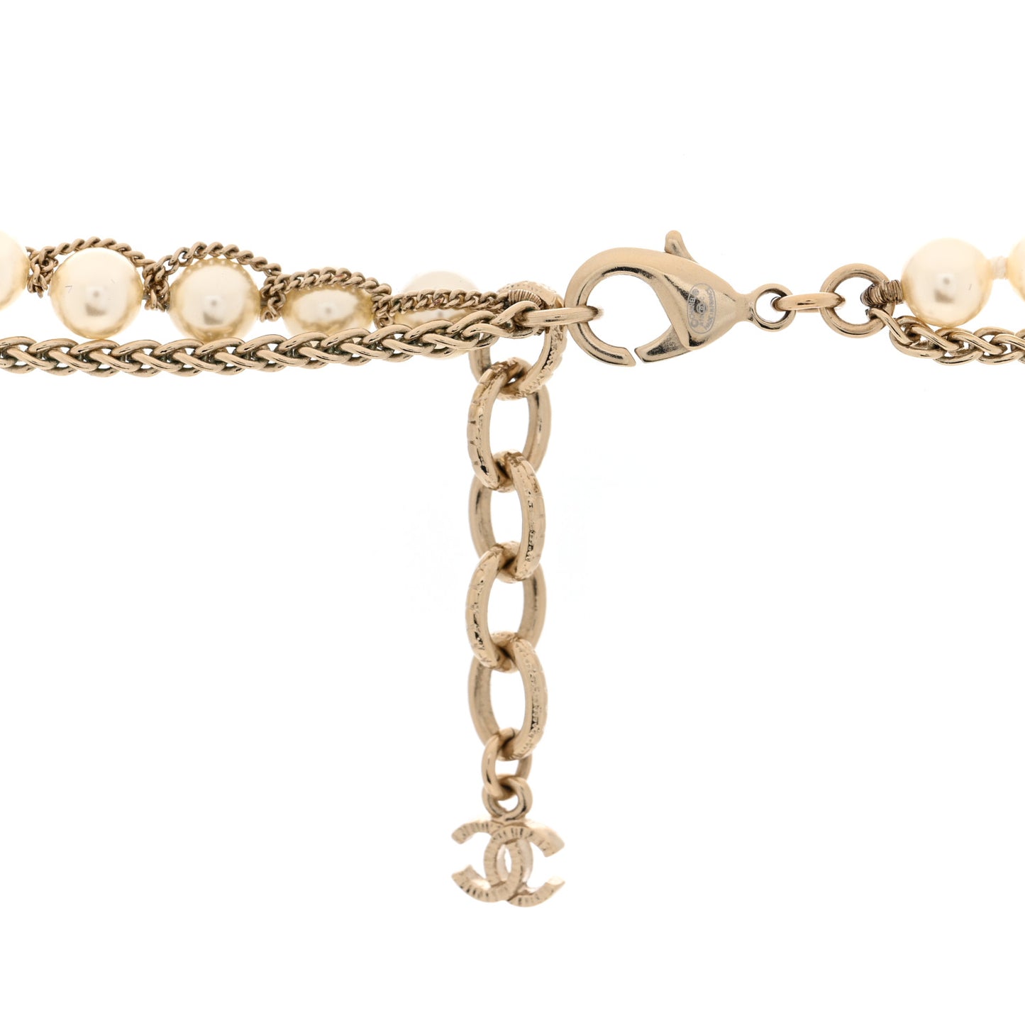 Pearl Caged CC Multi Strand Long Necklace Gold