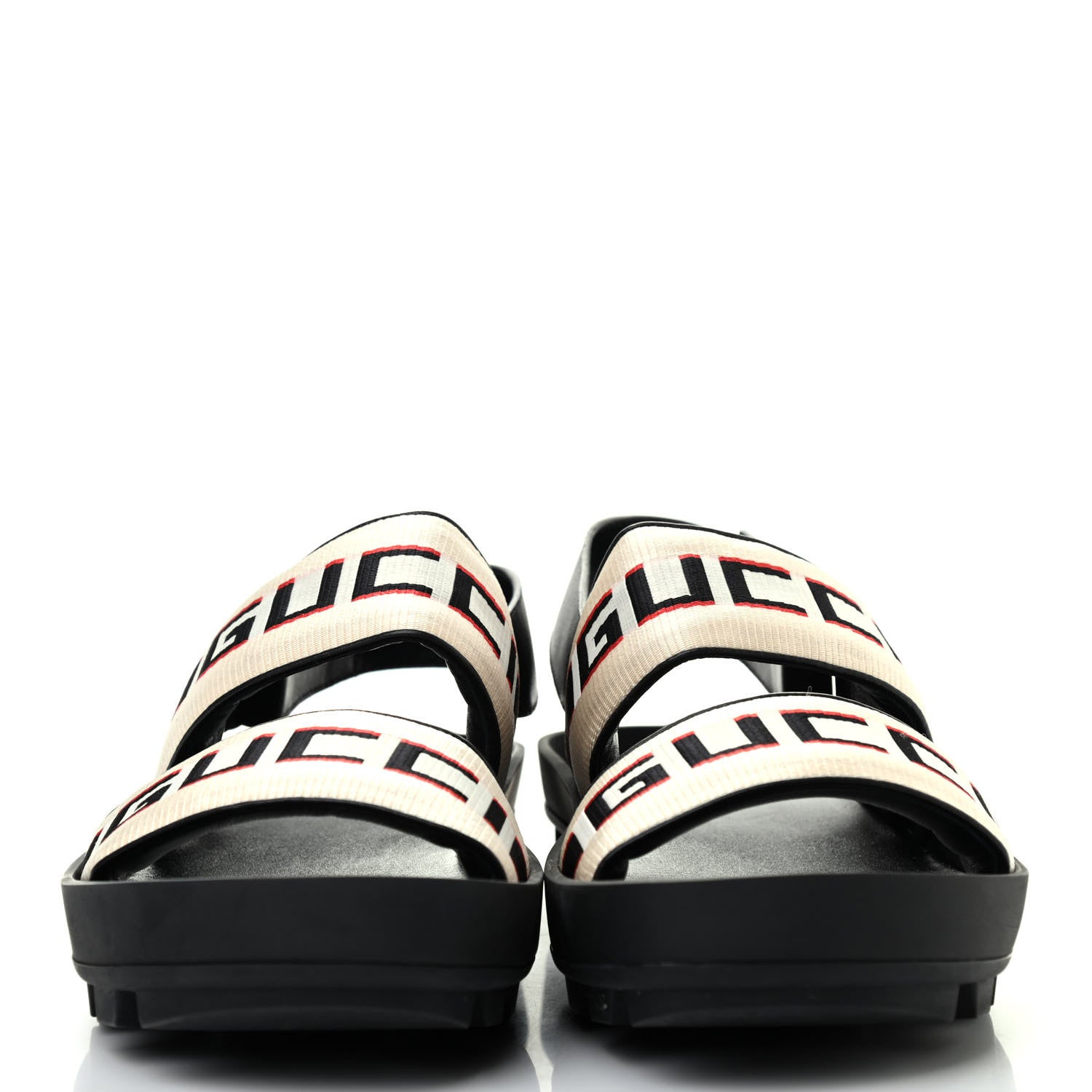 Gucci Nylon Cirano Lux Stripe Mens Cleat Sole Slingback Sandals 7 Ecru Poppy Black 2 of 7