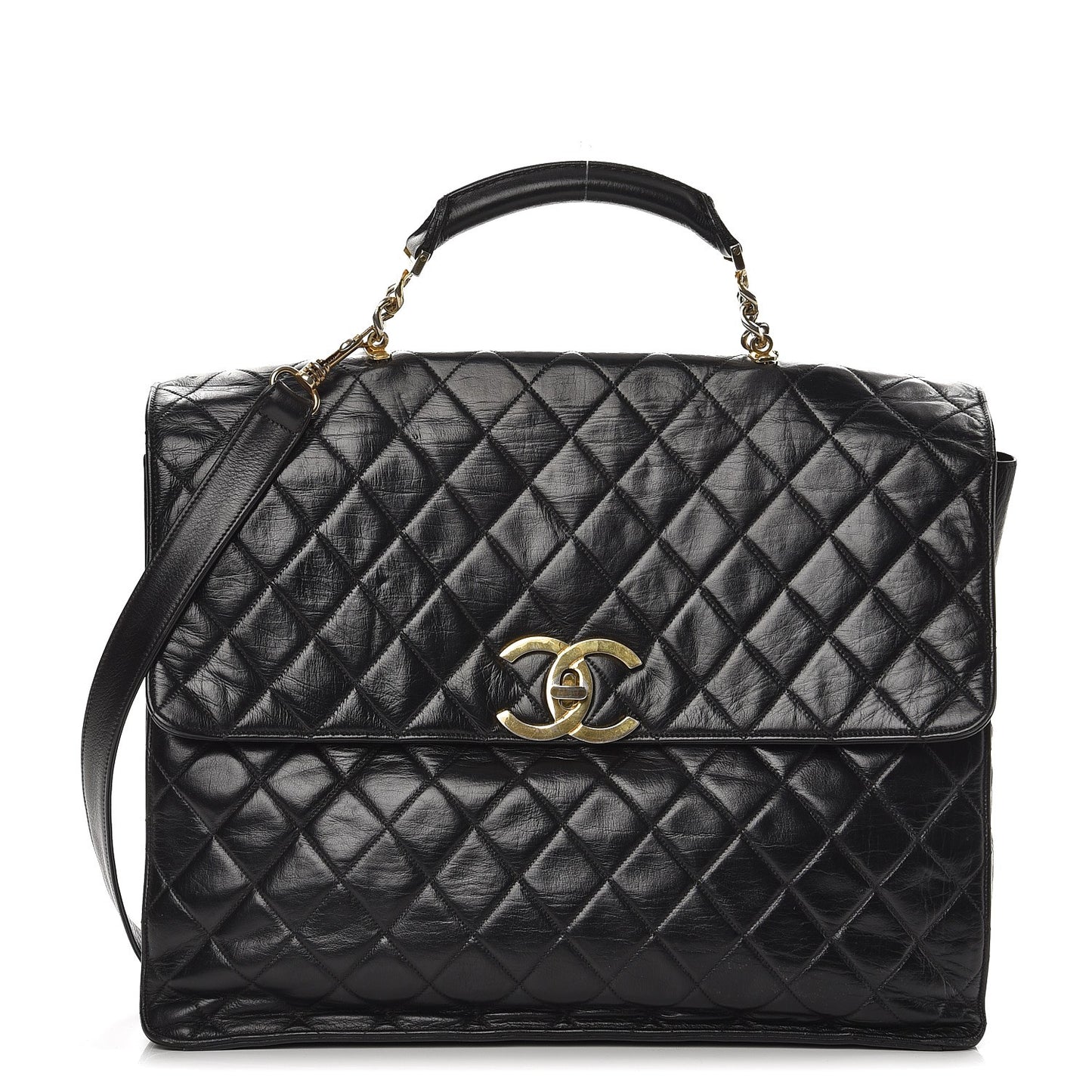 Lambskin Quilted Briefcase Laptop Bag Black