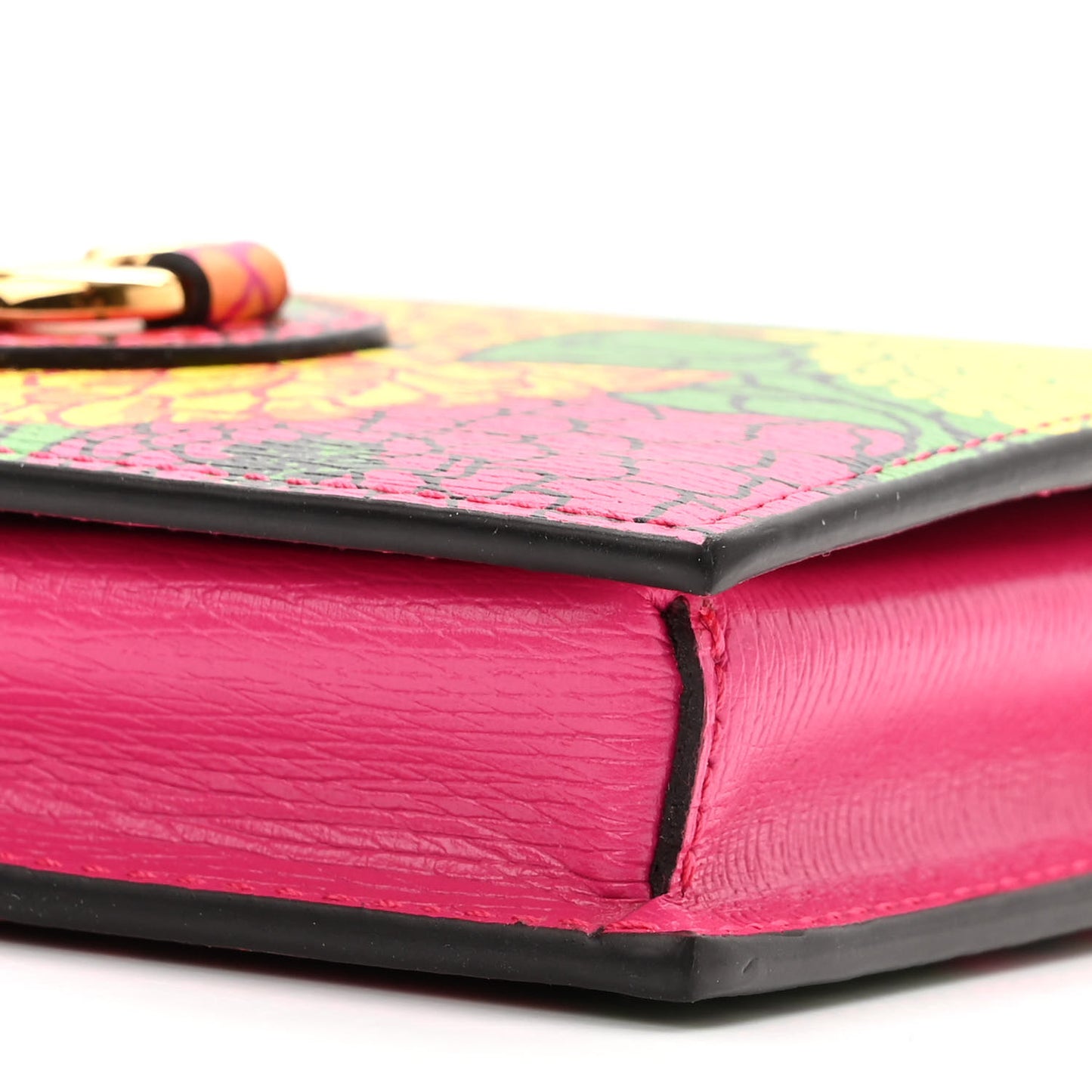 X KEN SCOTT Shangai Calfskin Pomponica Print Horsebit 1955 Wallet On Chain Multicolor Fuxia Pompon