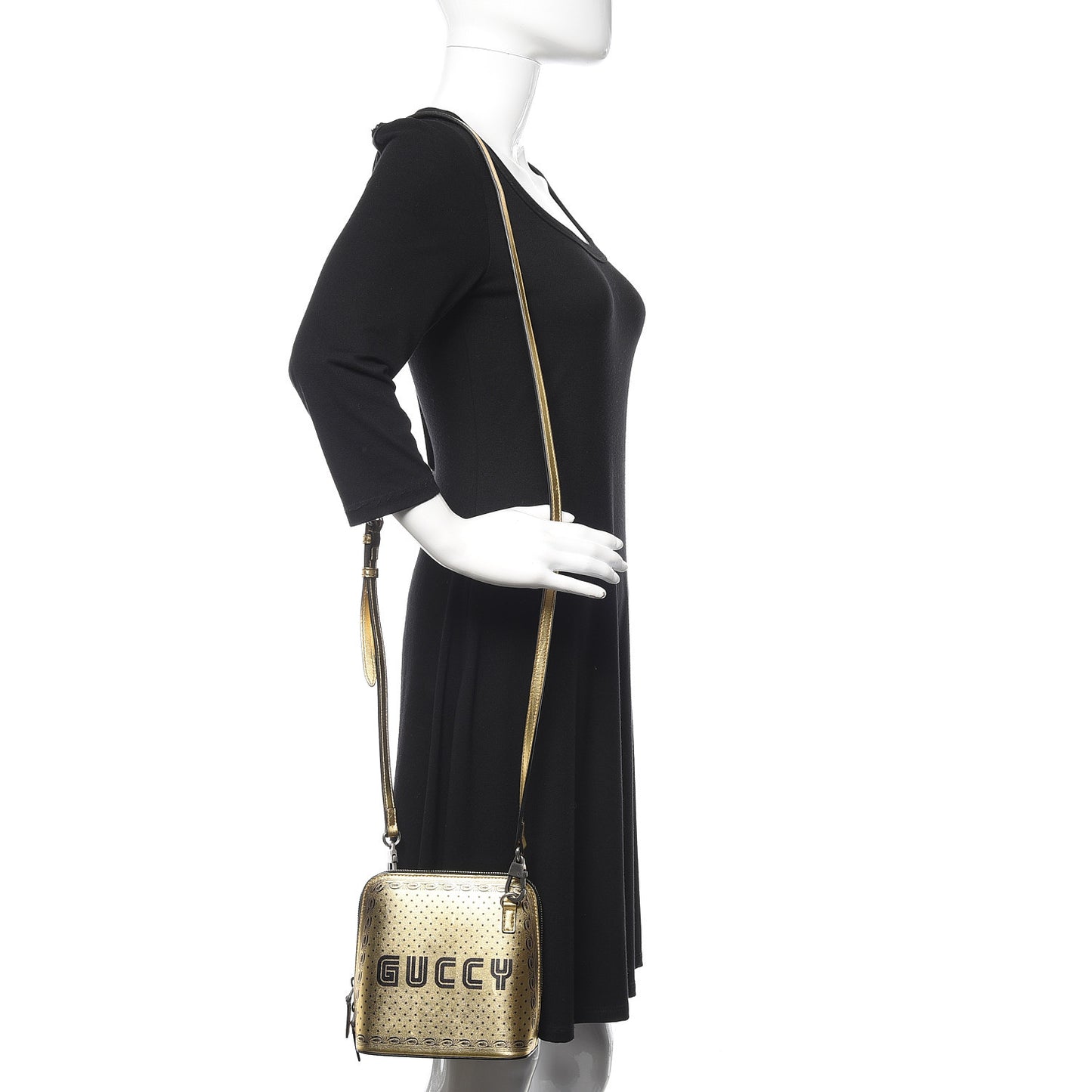 X SEGA Calfskin GUCCY Stars Mini Dome Shoulder Bag Gold