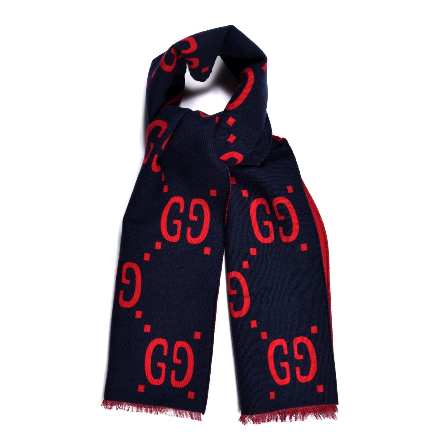 Wool Silk Monogram Jumbo GG Freedom Scarf Midnight Blue Red