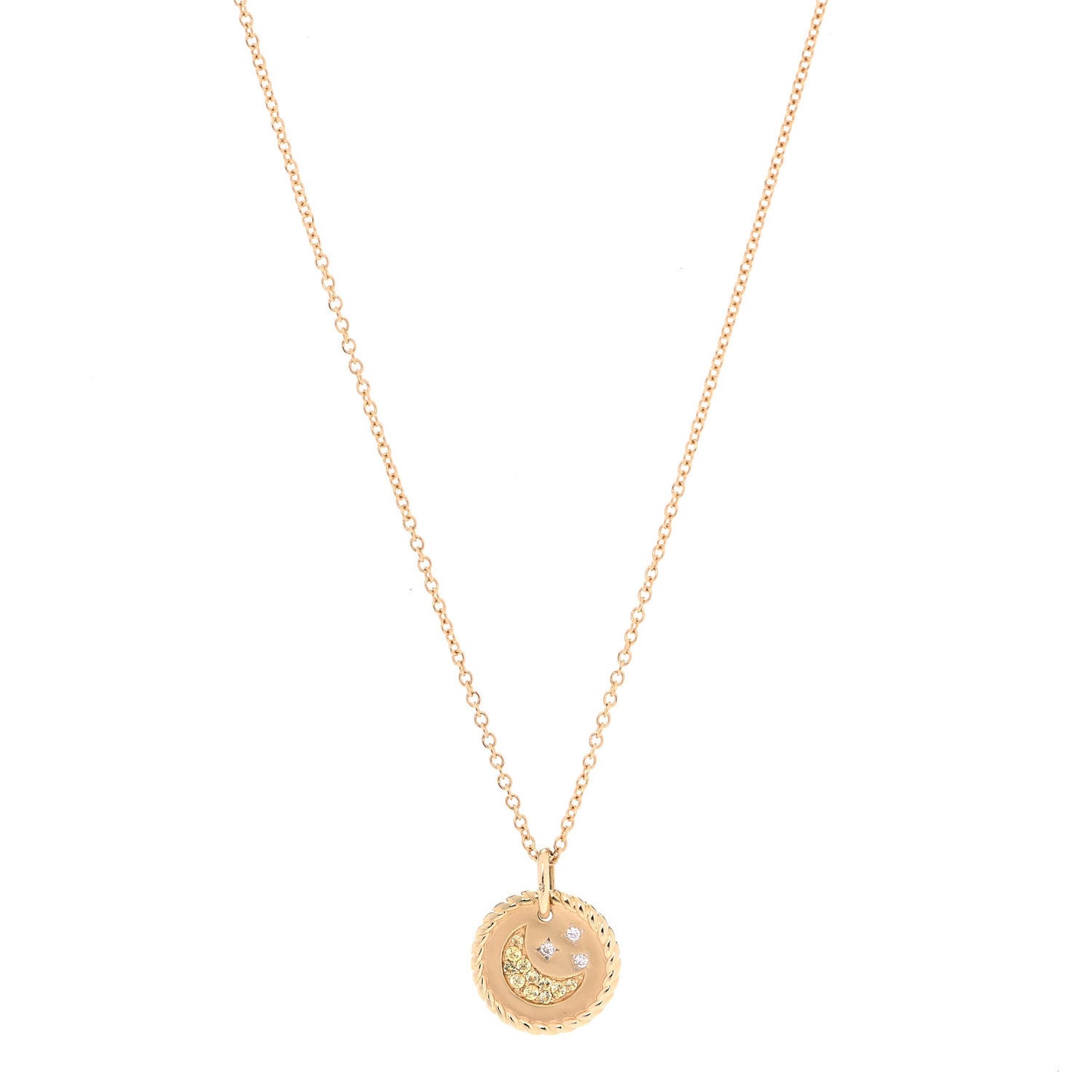 18K Yellow Gold Diamond Yellow Sapphire Cable Collectibles Moon and Stars Pendant Necklace