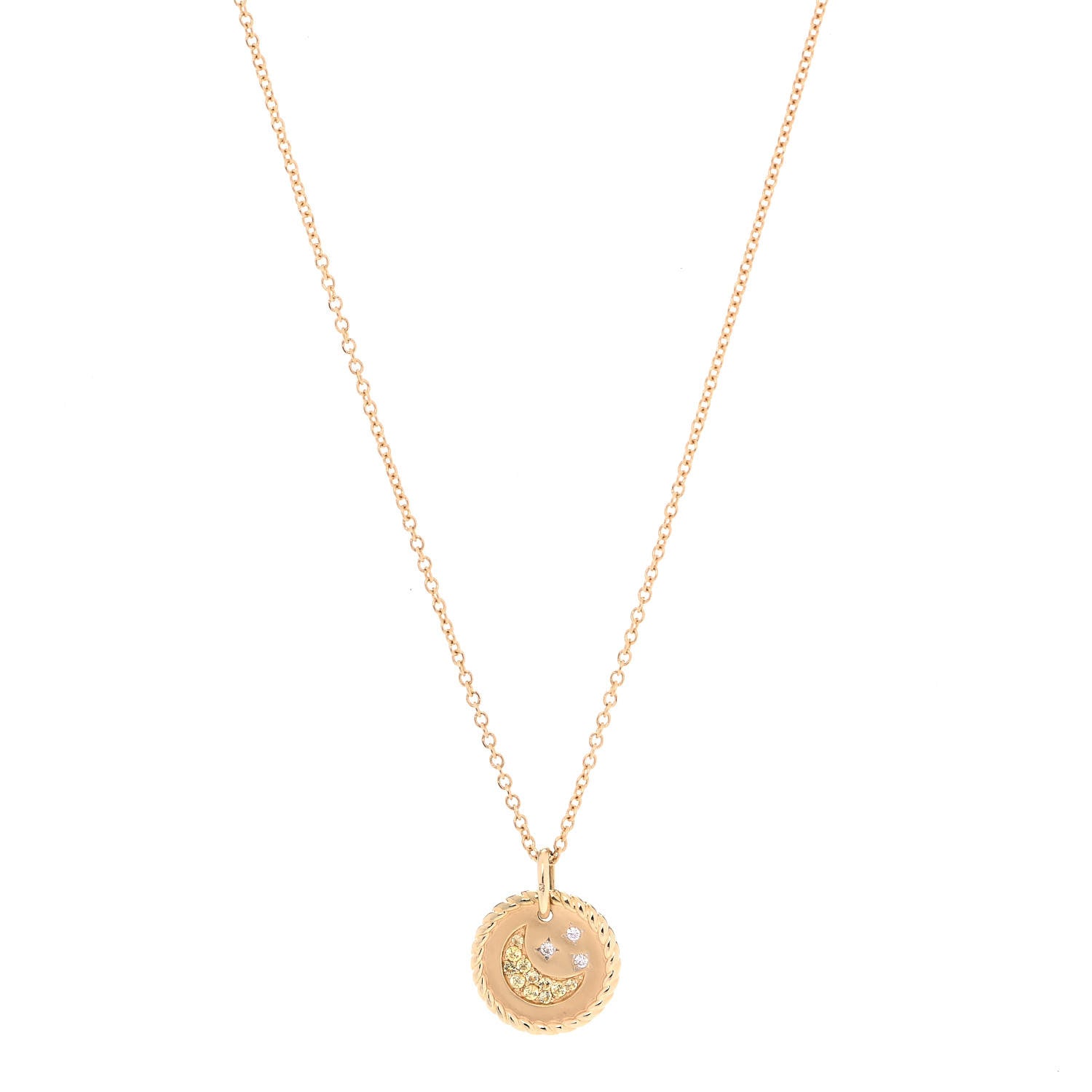 David Yurman 18K Yellow Gold Diamond Yellow Sapphire Cable Collectibles Moon and Stars Pendant Necklace 1 of 5