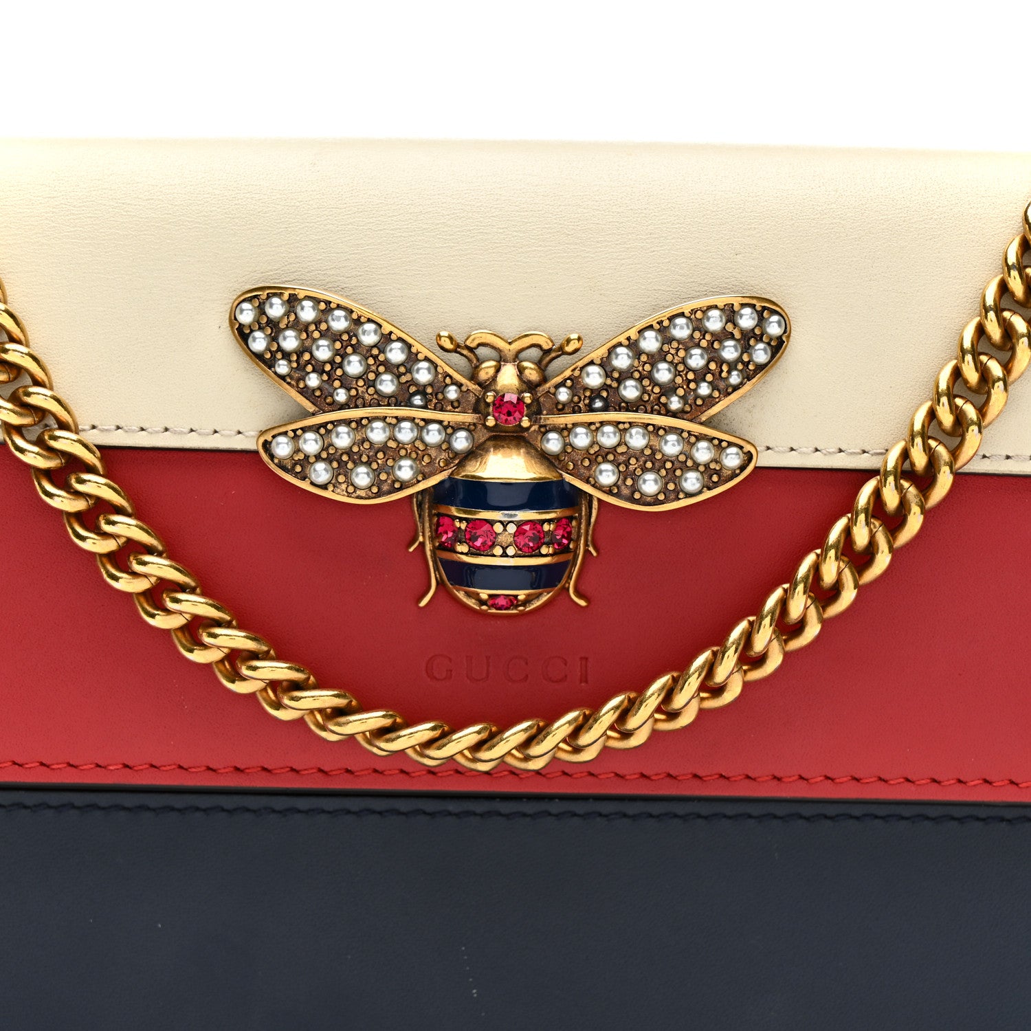 Gucci Calfskin Queen Margaret Chain Wallet Blue Agata Hibiscus Red Mystic White 8 of 11