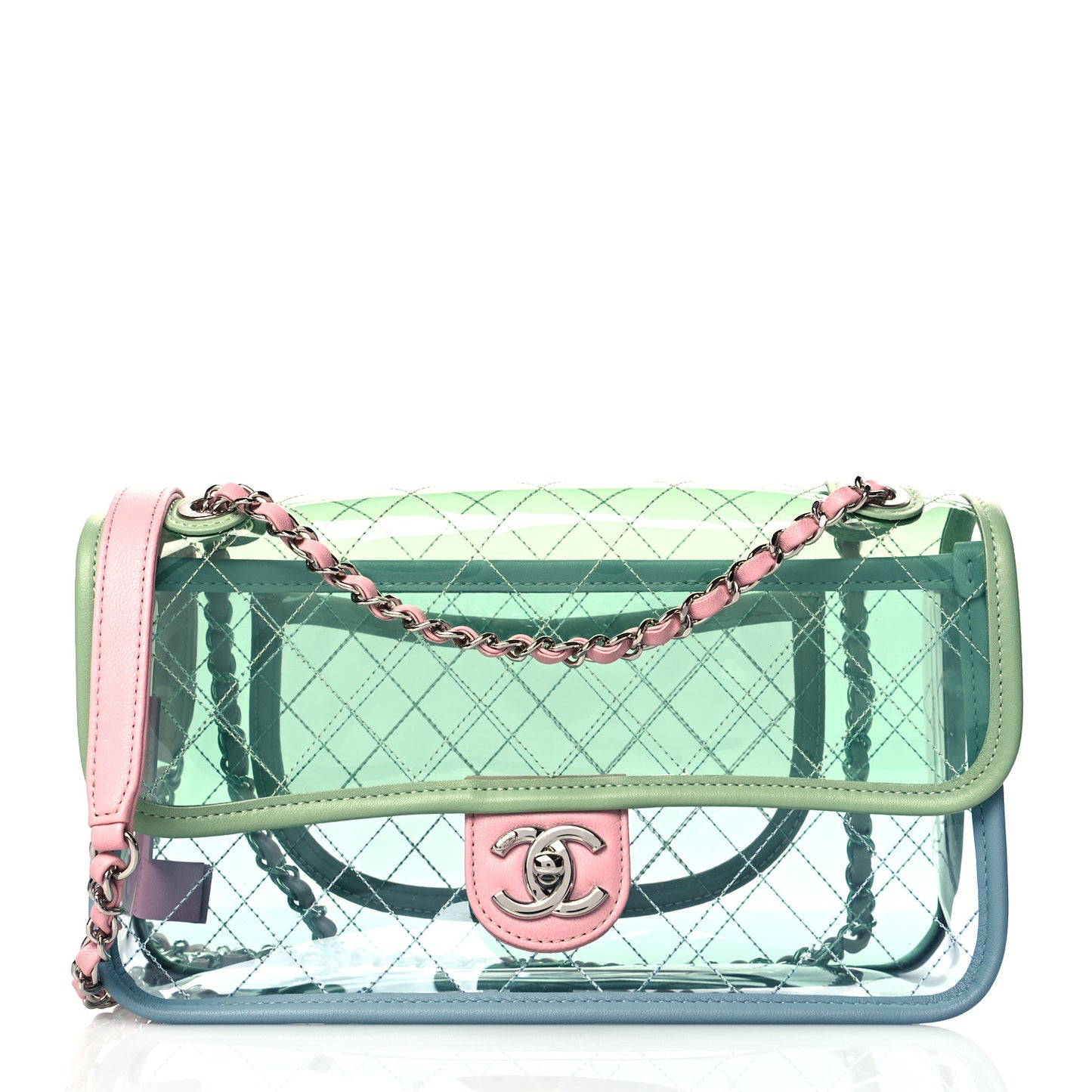 Lambskin PVC Quilted Medium Coco Splash Flap Blue Green