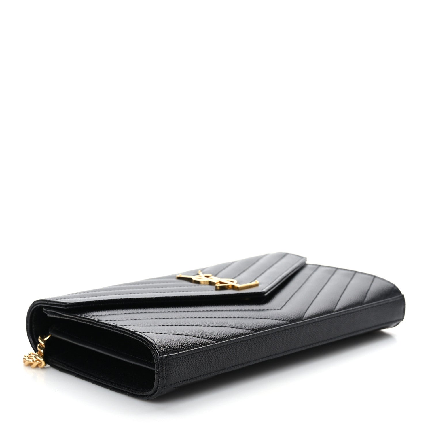 Saint Laurent Grain De Poudre Matelasse Chevron Monogram Chain Wallet Black 3 of 8