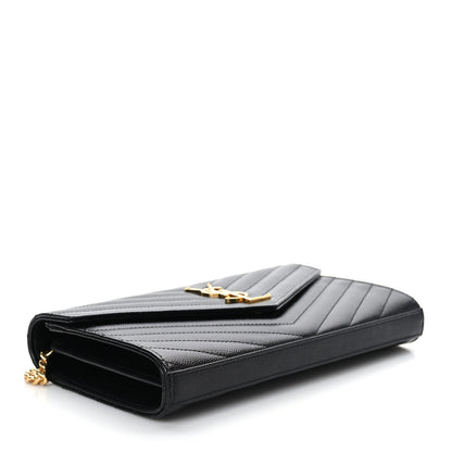 Saint Laurent Grain De Poudre Matelasse Chevron Monogram Chain Wallet Black 3 of 8