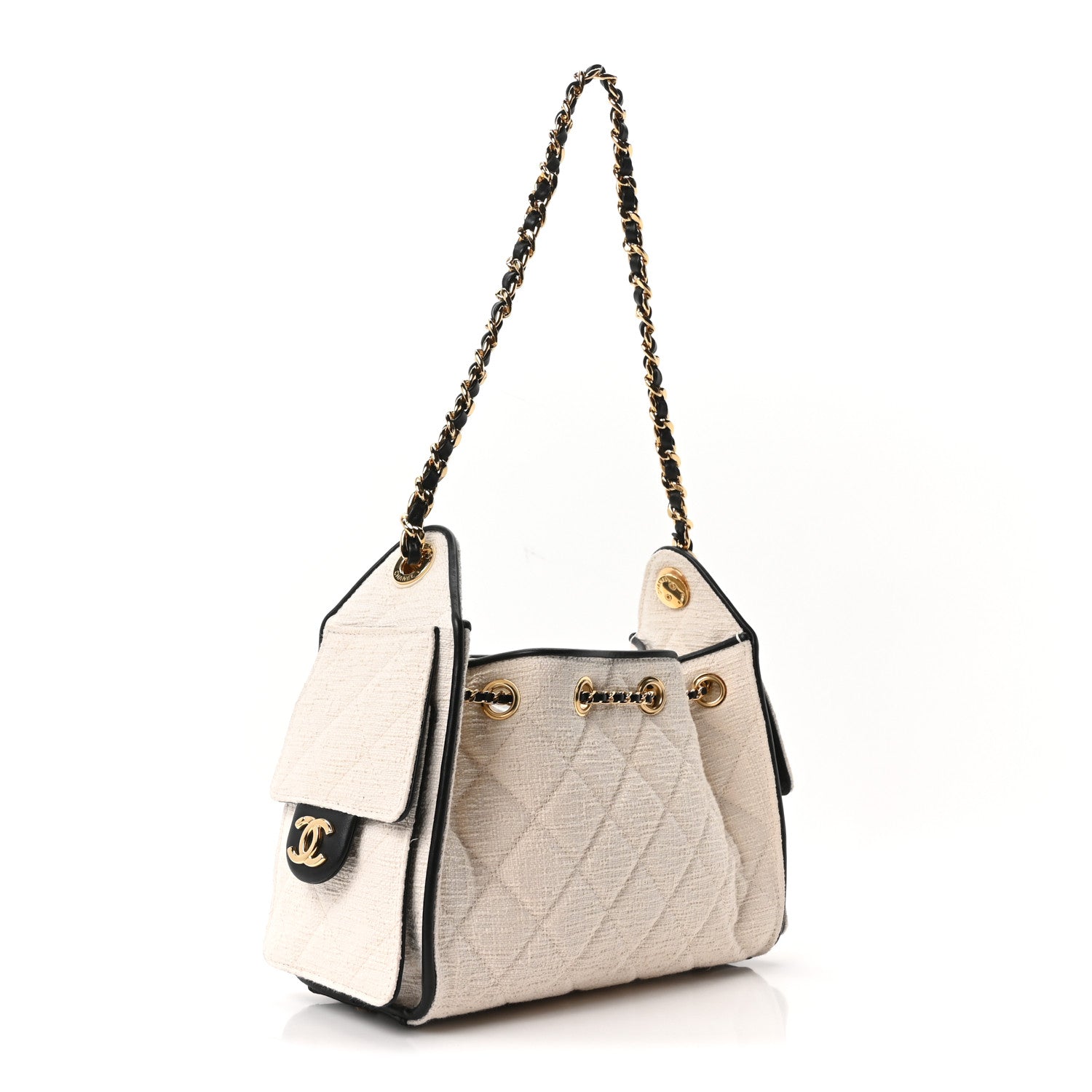 Chanel Canvas Calfskin Quilted Mini Chanel 25 Handbag Ecru Black 2 of 9