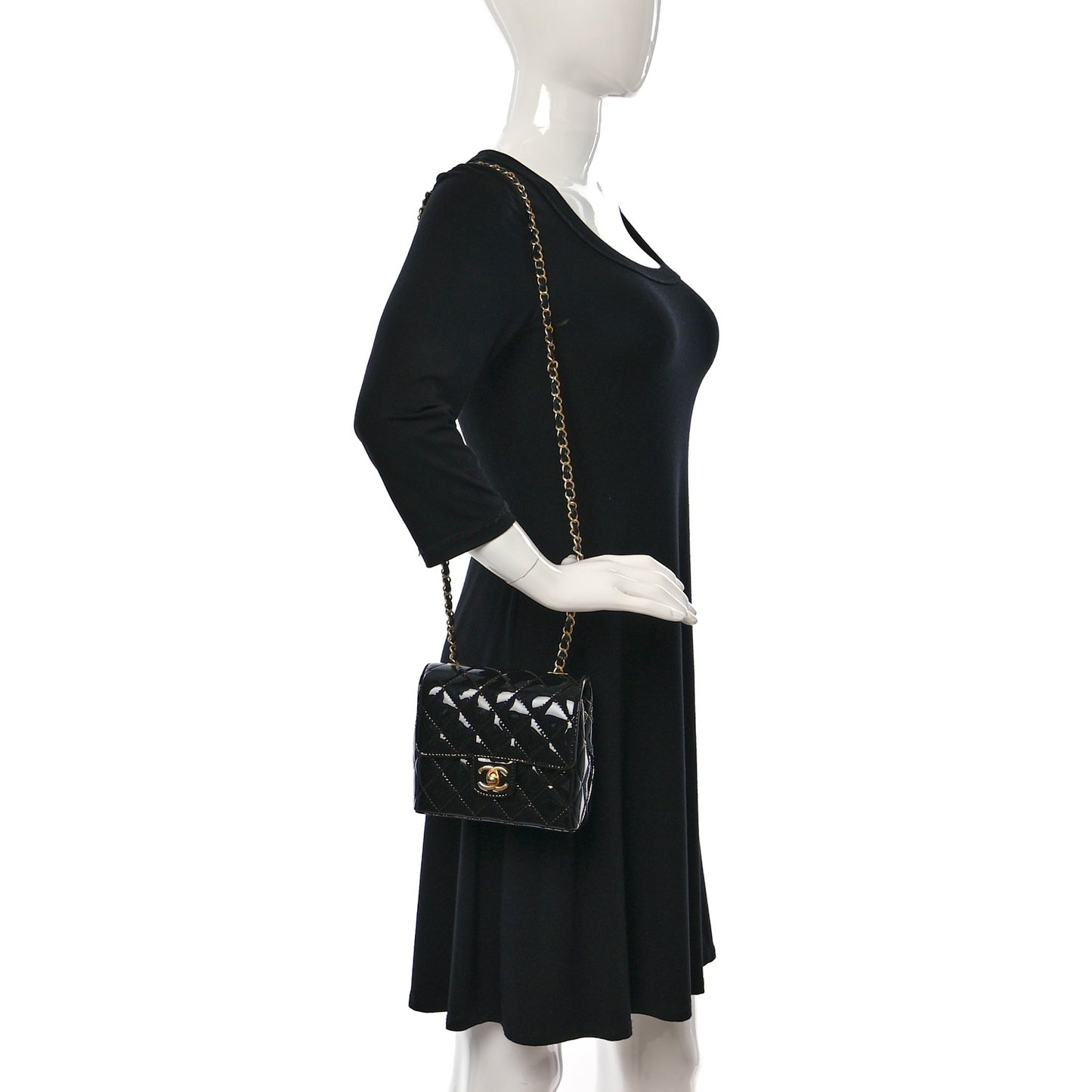 Patent Calfskin Quilted Mini Square Flap Black