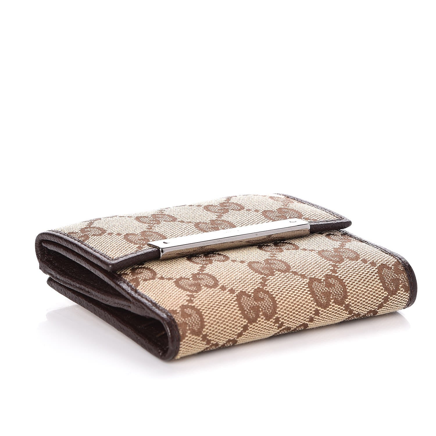 Gucci Monogram Textured Calfskin Metal Bar French Flap Wallet Beige Ebony Cocoa 4 of 8