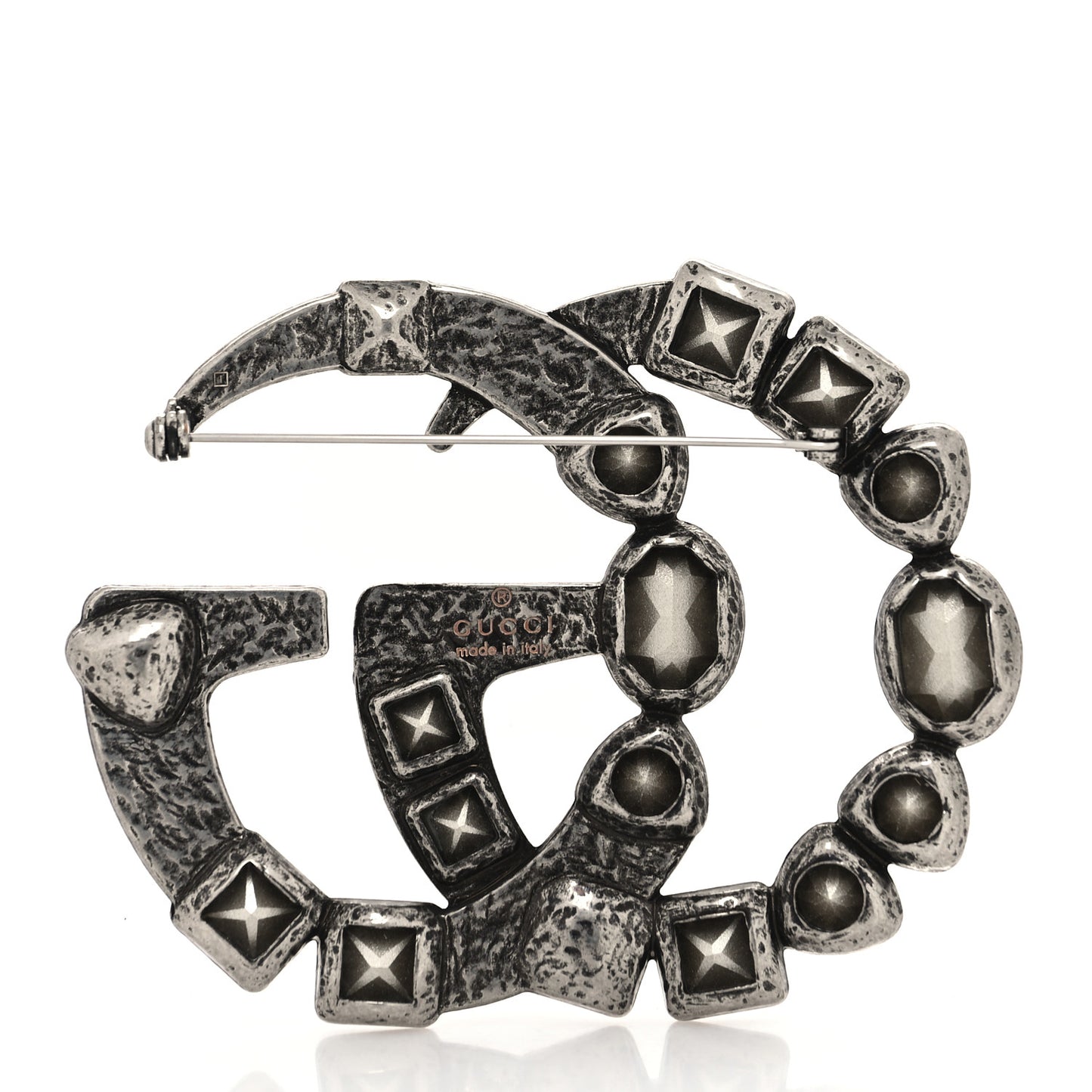 Metal Crystal Double G Brooch Silver