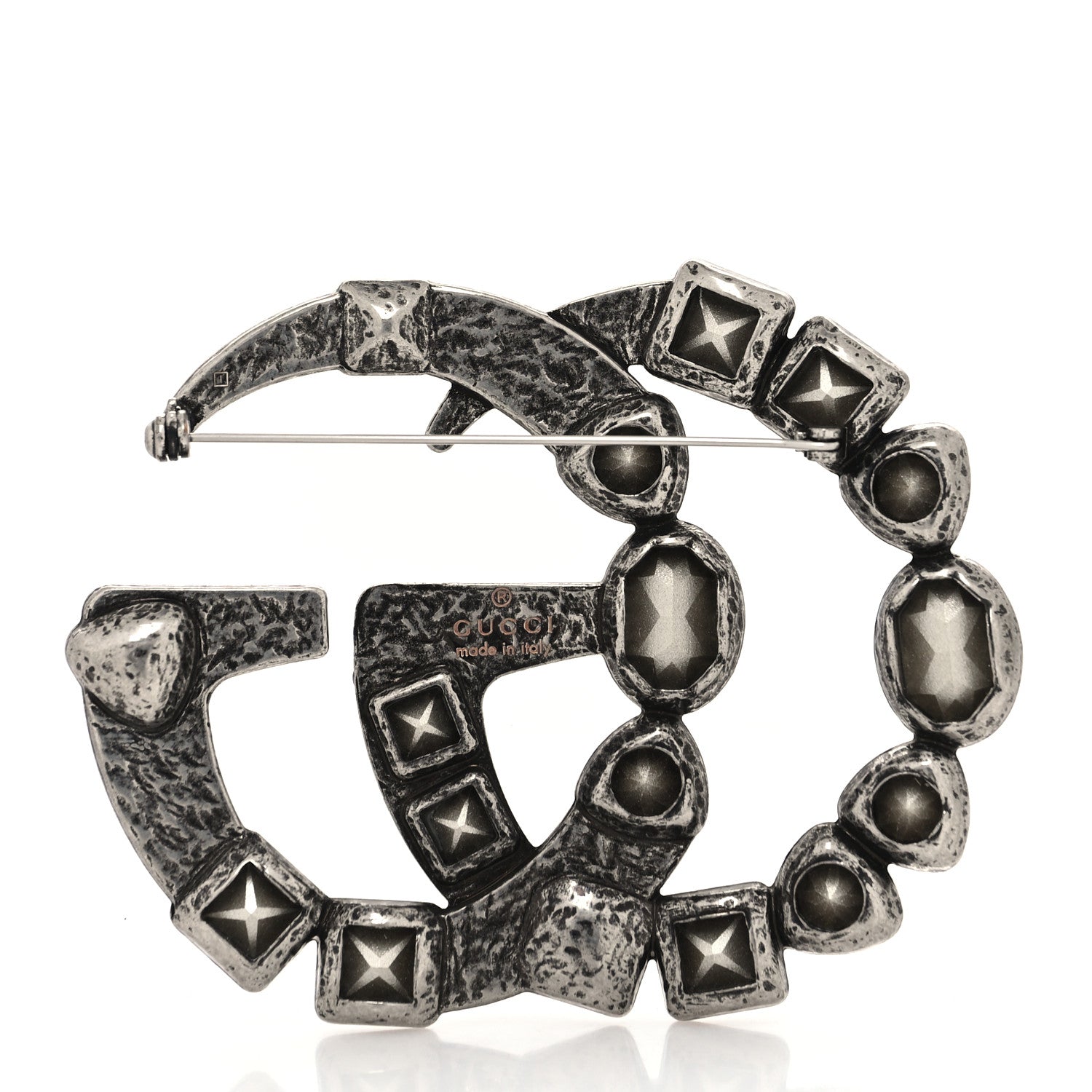 Gucci Metal Crystal Double G Brooch Silver 3 of 4