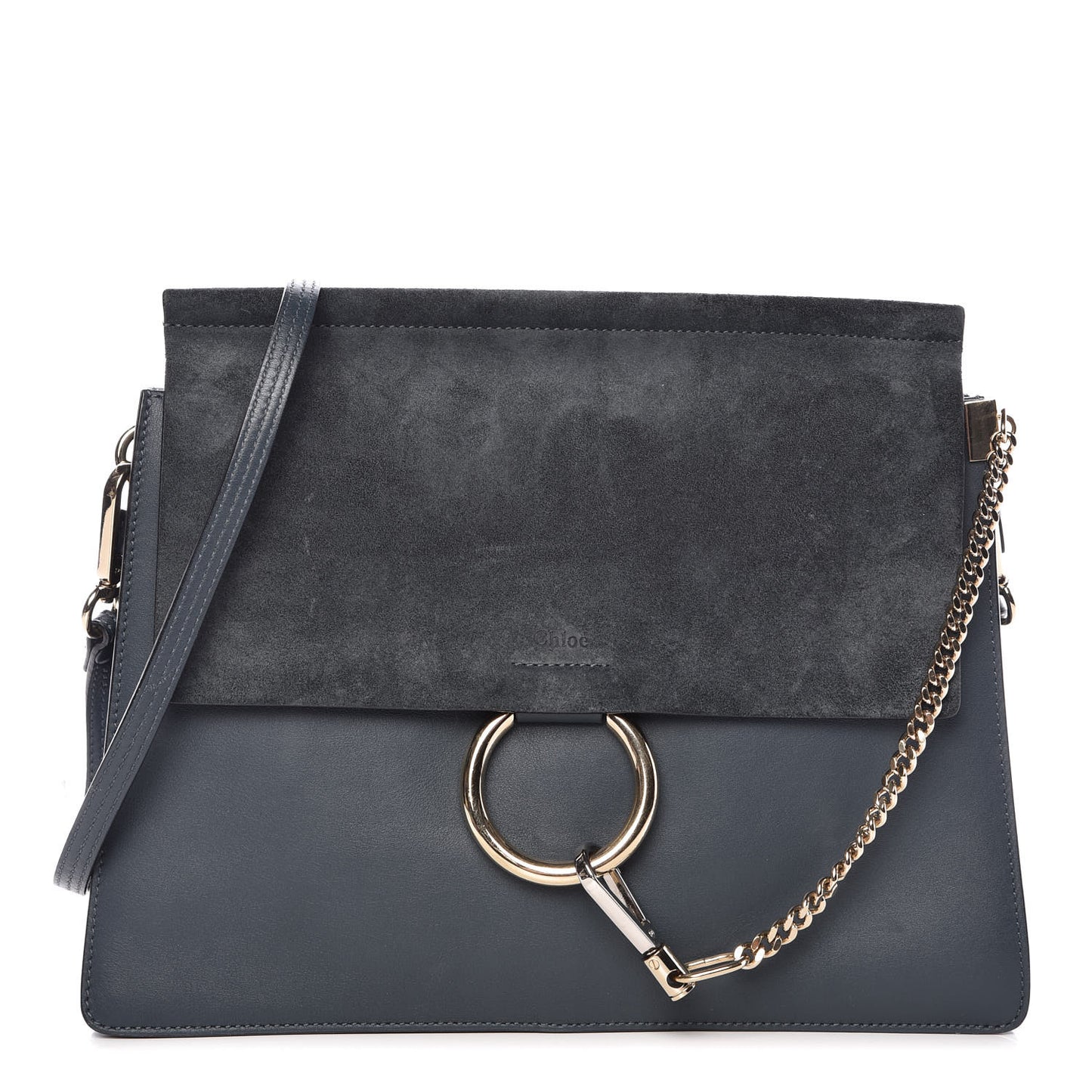 Suede Calfskin Medium Faye Shoulder Bag Silver Blue