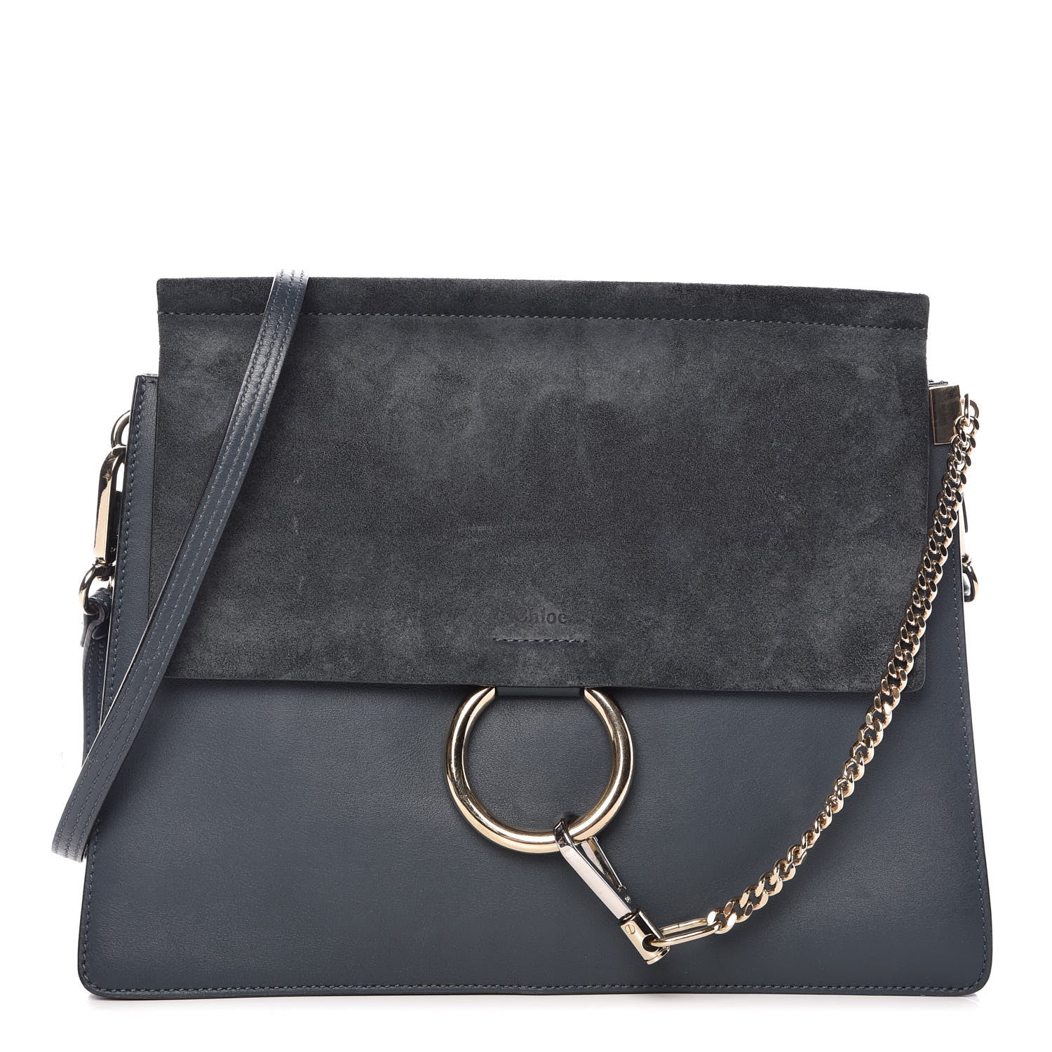 Chloe Suede Calfskin Medium Faye Shoulder Bag Silver Blue 1 of 19