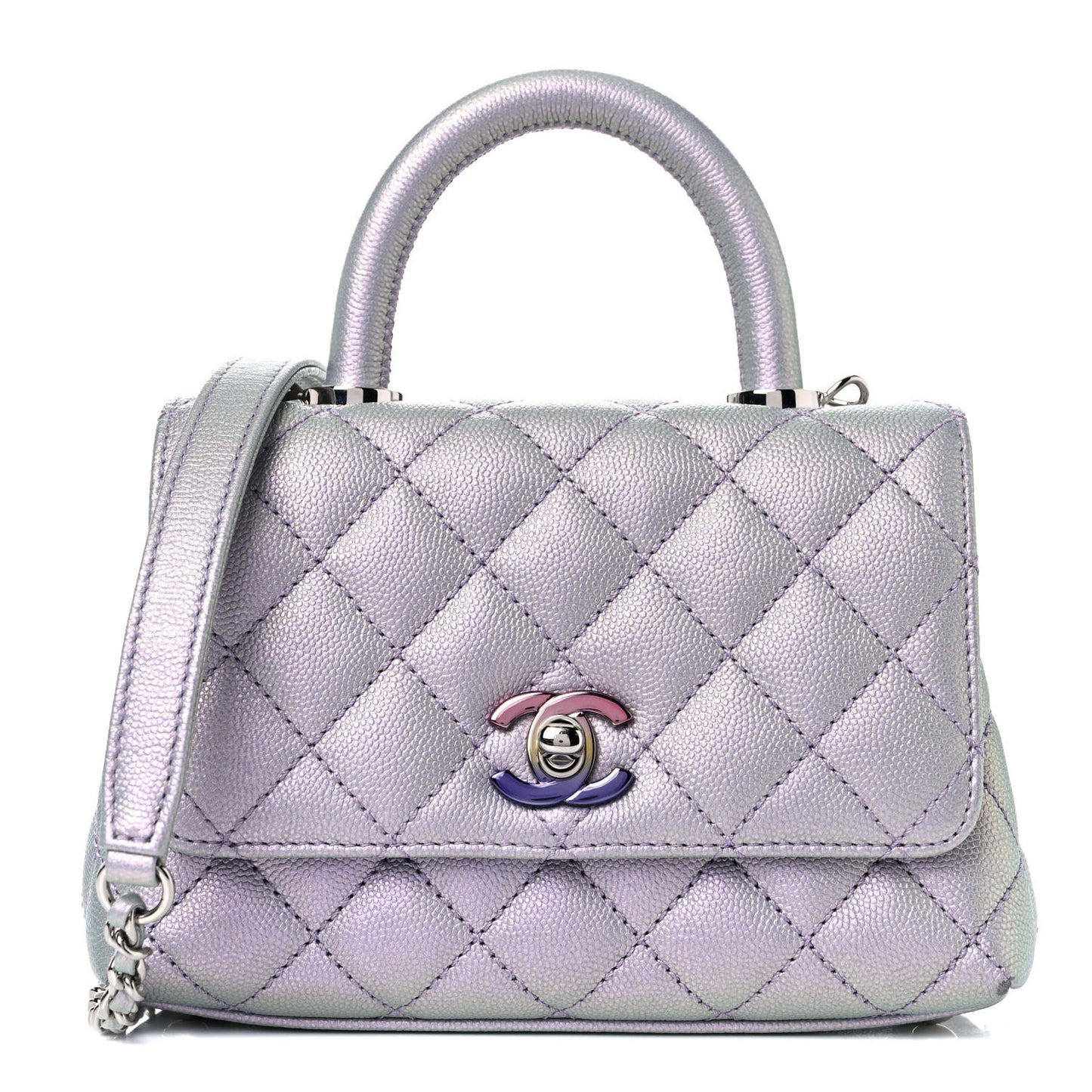 Iridescent Caviar Quilted Extra Mini Coco Handle Flap Purple