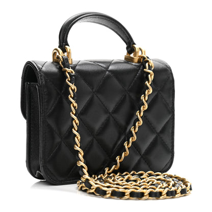 Chanel Lambskin Quilted Top Handle Flap Coin Purse With Chain Black 3 of 12