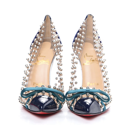 Christian Louboutin Suede Patent Studded Bille et Boule 100 Pumps 38 Navy 2 of 8