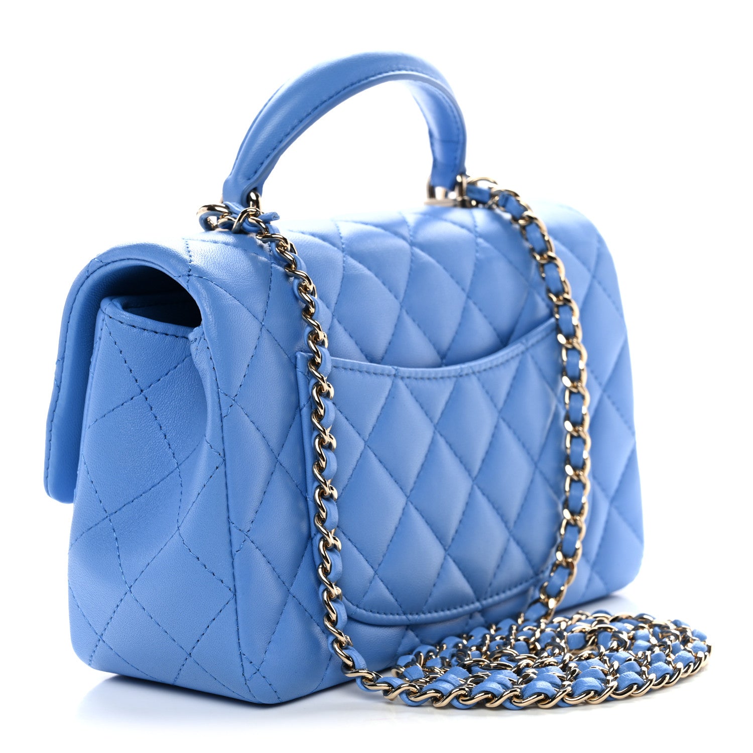 Chanel Lambskin Quilted Mini Top Handle Rectangular Flap Blue 3 of 11