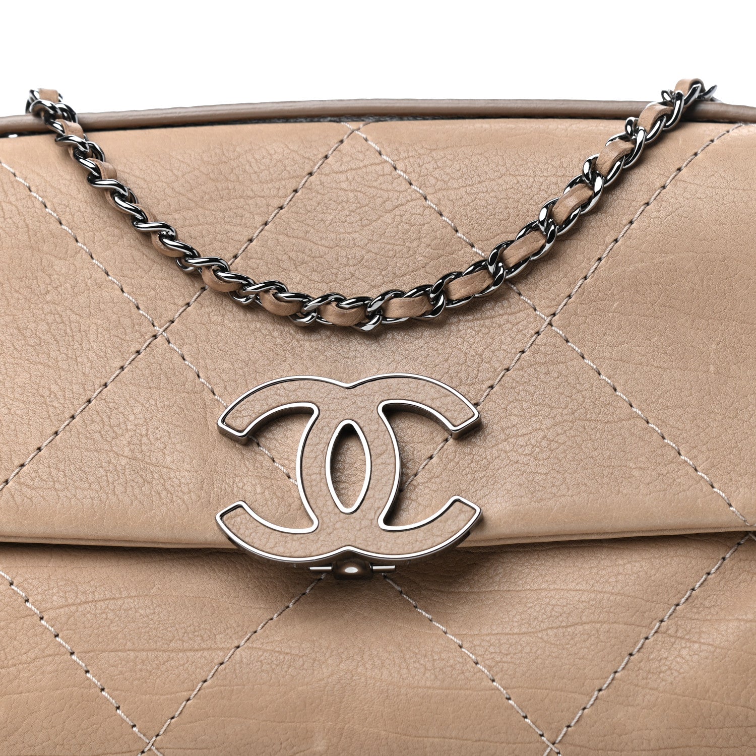 Chanel Washed Calfskin Diamond Stitch Hamptons Clutch With Chain Dark Beige 10 of 10