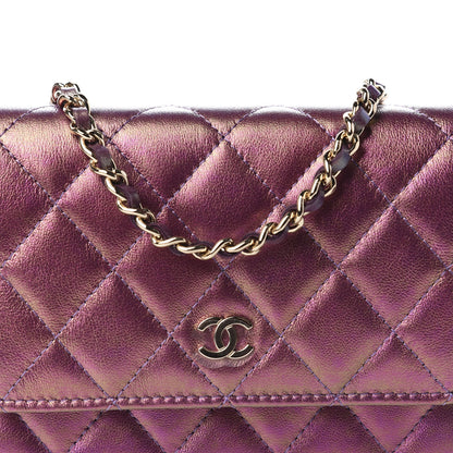 Chanel Iridescent Lambskin Quilted Mini Wallet On Chain WOC Purple 10 of 11