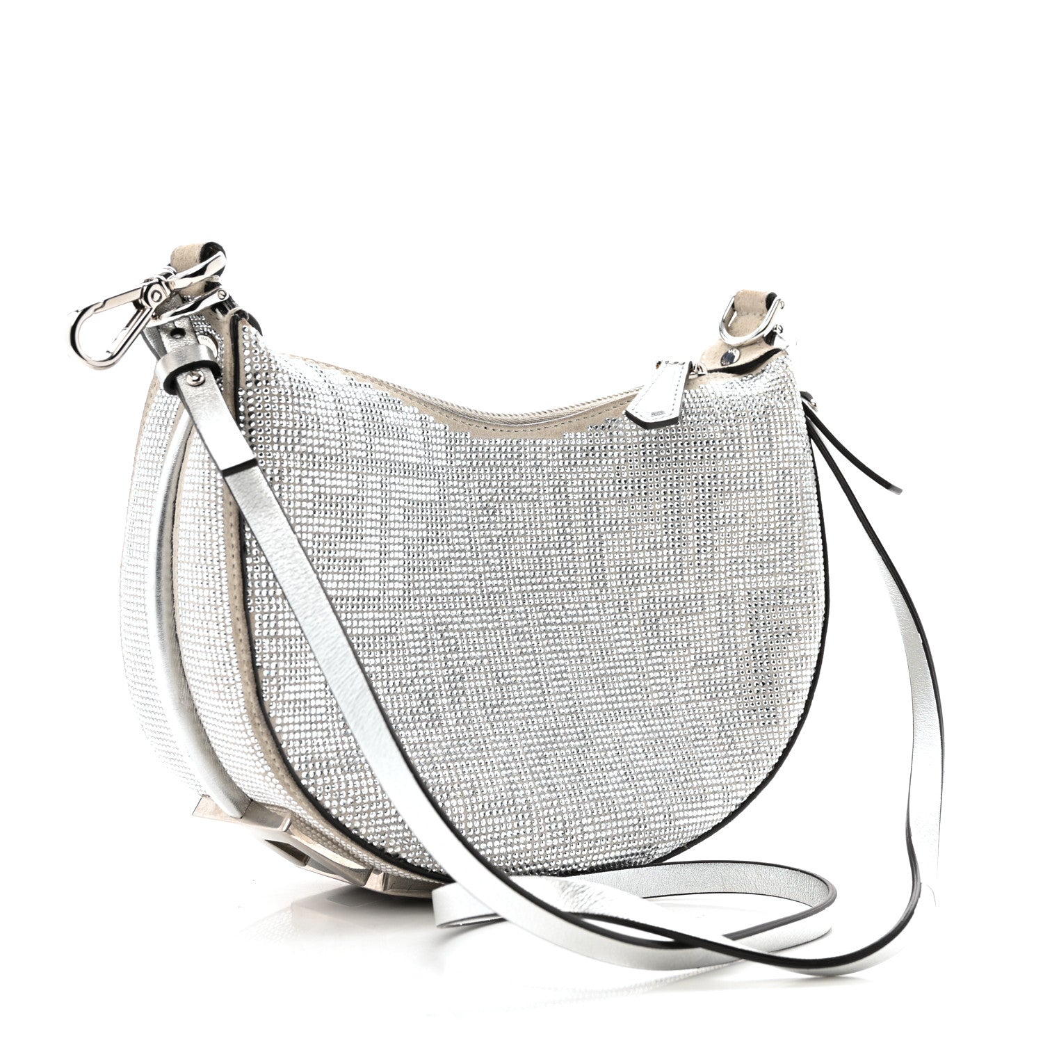 Fendi Crystal Vitello Laminato Suede FF Mini Fendigraphy Hobo Bag