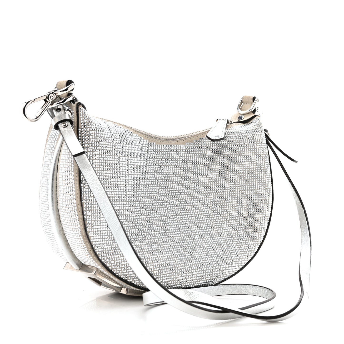 Crystal Vitello Laminato Suede FF Mini Fendigraphy Hobo Bag Grey