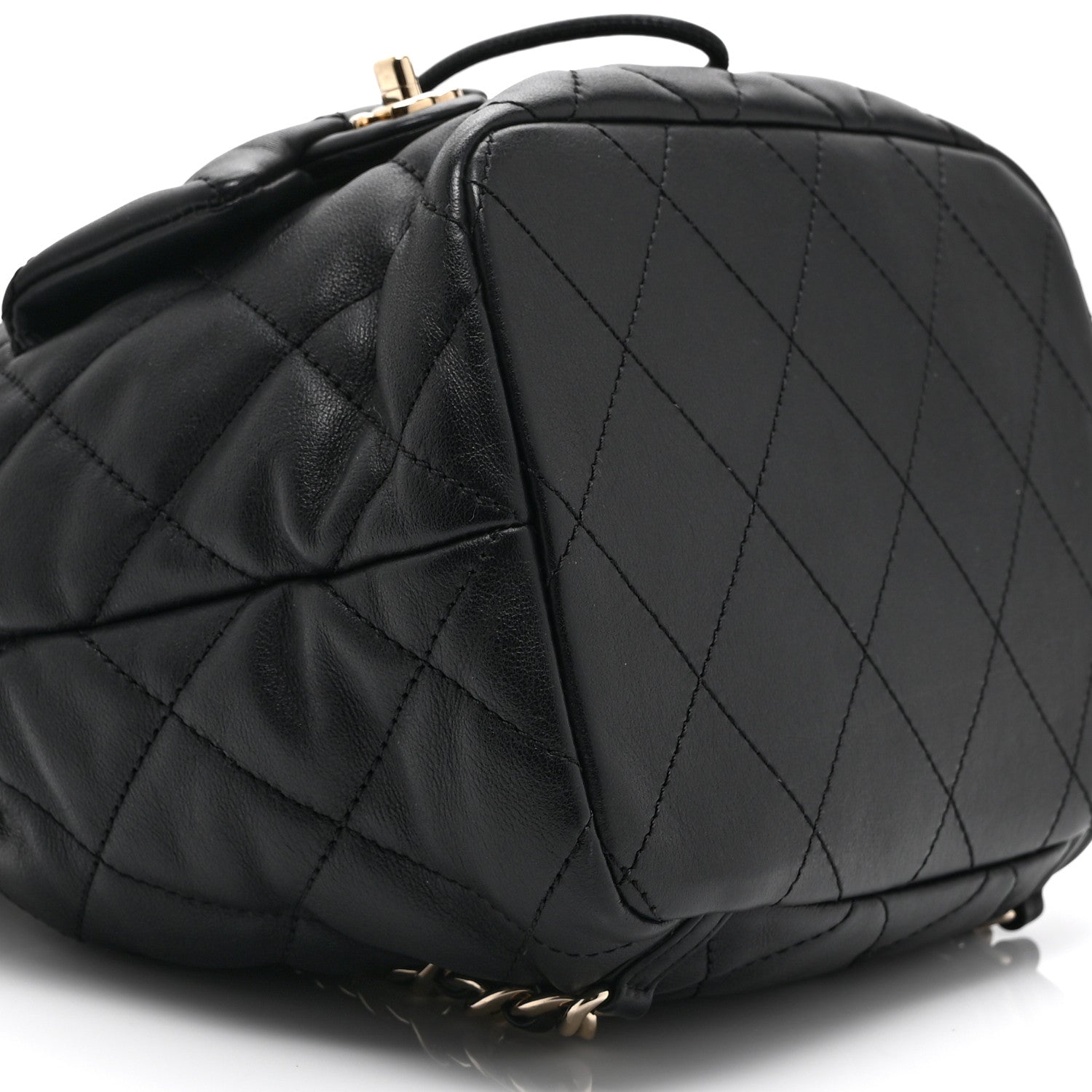 Chanel Lambskin Quilted Double Pocket Drawstring Backpack Black 9 of 10