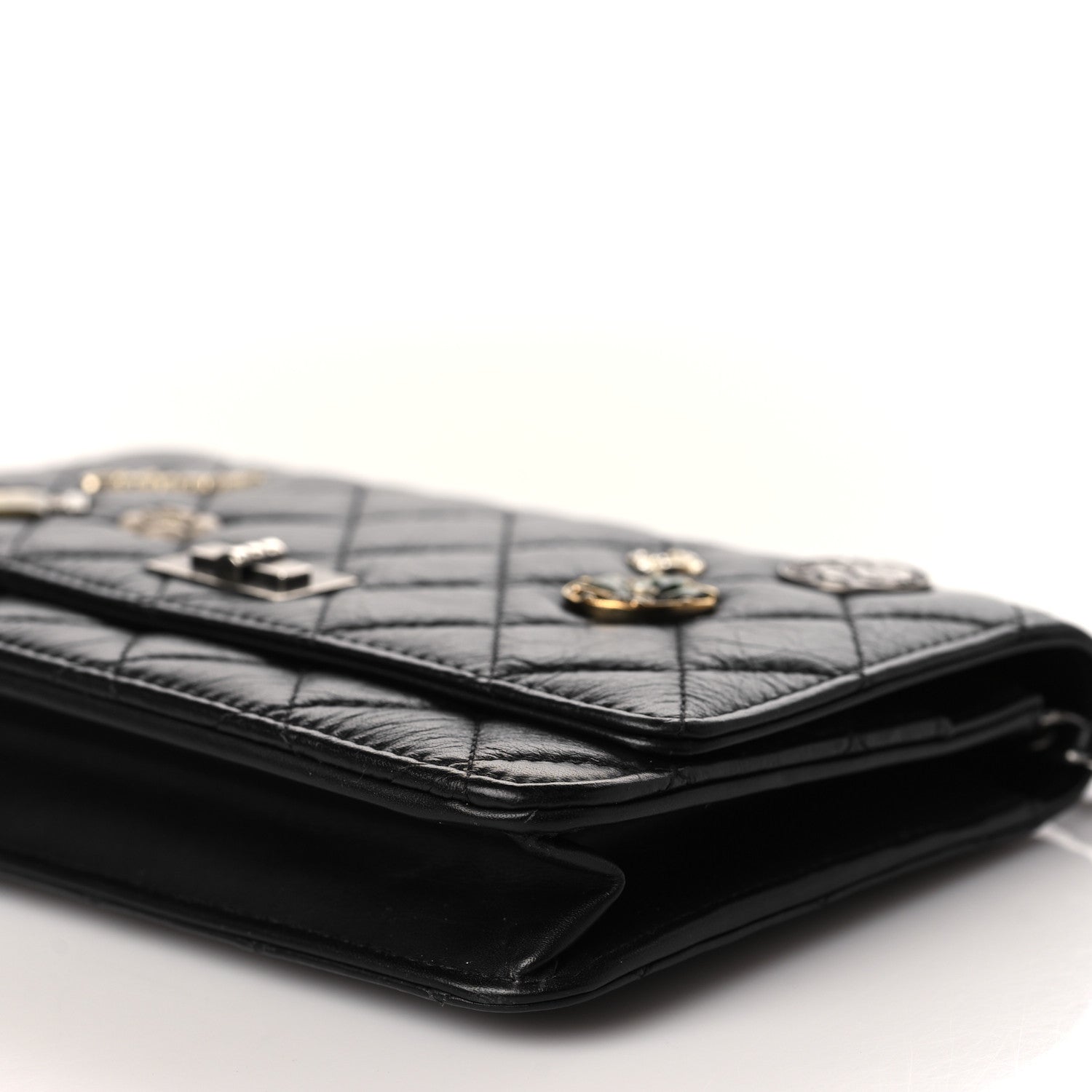 Chanel Aged Calfskin Quilted Lucky Charms 2.55 Reissue Wallet On Chain WOC Black 10 of 10
