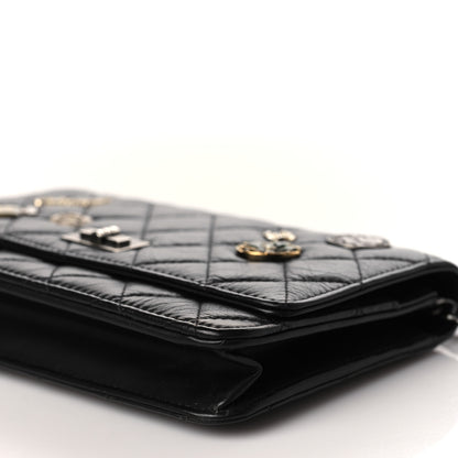 Chanel Aged Calfskin Quilted Lucky Charms 2.55 Reissue Wallet On Chain WOC Black 10 of 10