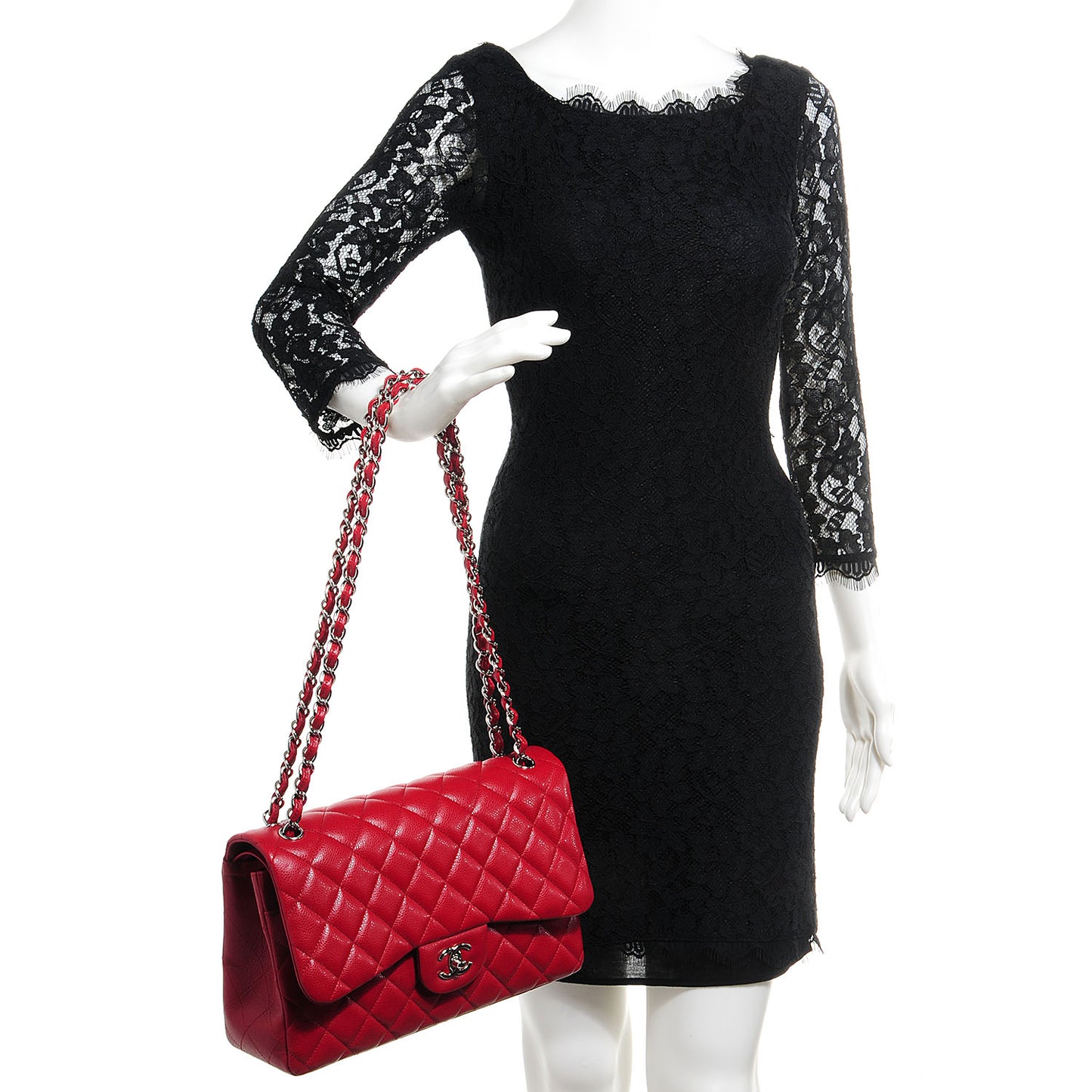 Caviar Jumbo Double Flap Dark Red