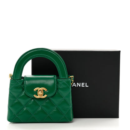 Chanel Shiny Aged Calfskin Quilted Mini Nano Kelly Shopper Green 4 of 12