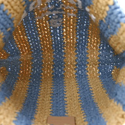 Prada Yarn Raffia Effect Crochet Striped Small Logo Tote Naturale Celeste 5 of 10