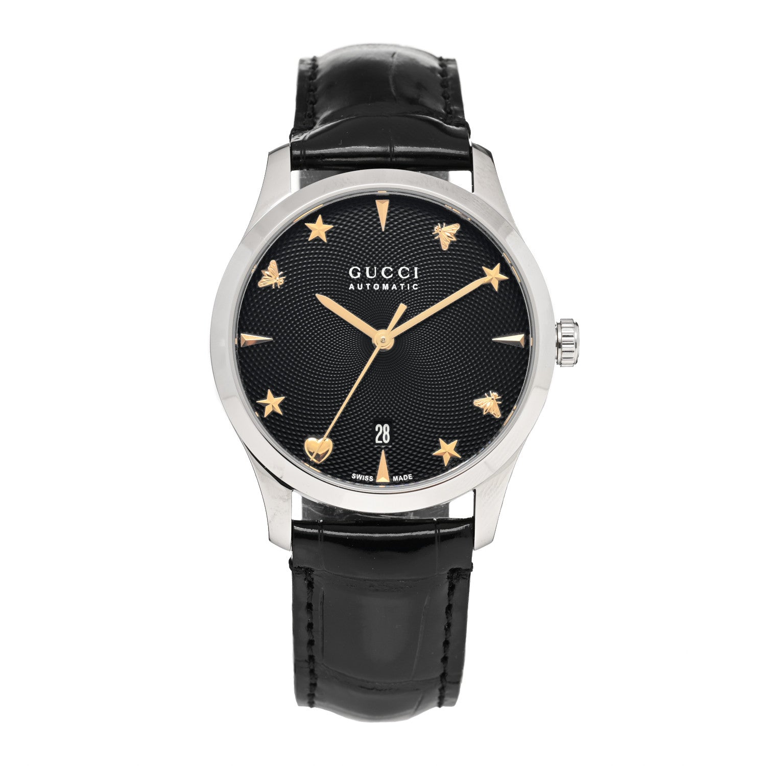 Gucci Stainless Steel Alligator 38mm G-Timeless Charm Automatic Watch Black 1 of 5