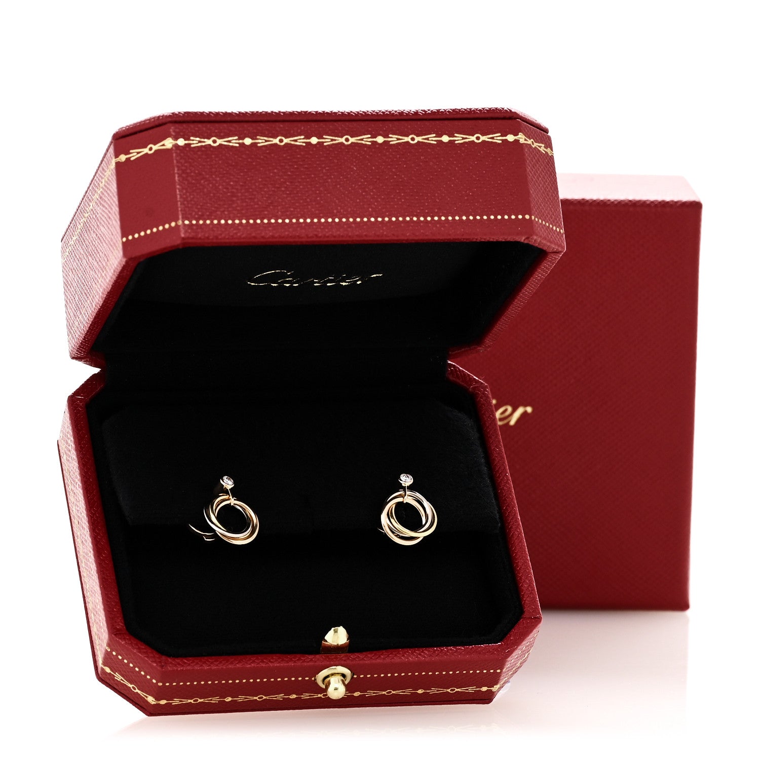 Cartier 18K Pink Yellow White Gold Diamond Trinity Drop Earrings 5 of 5