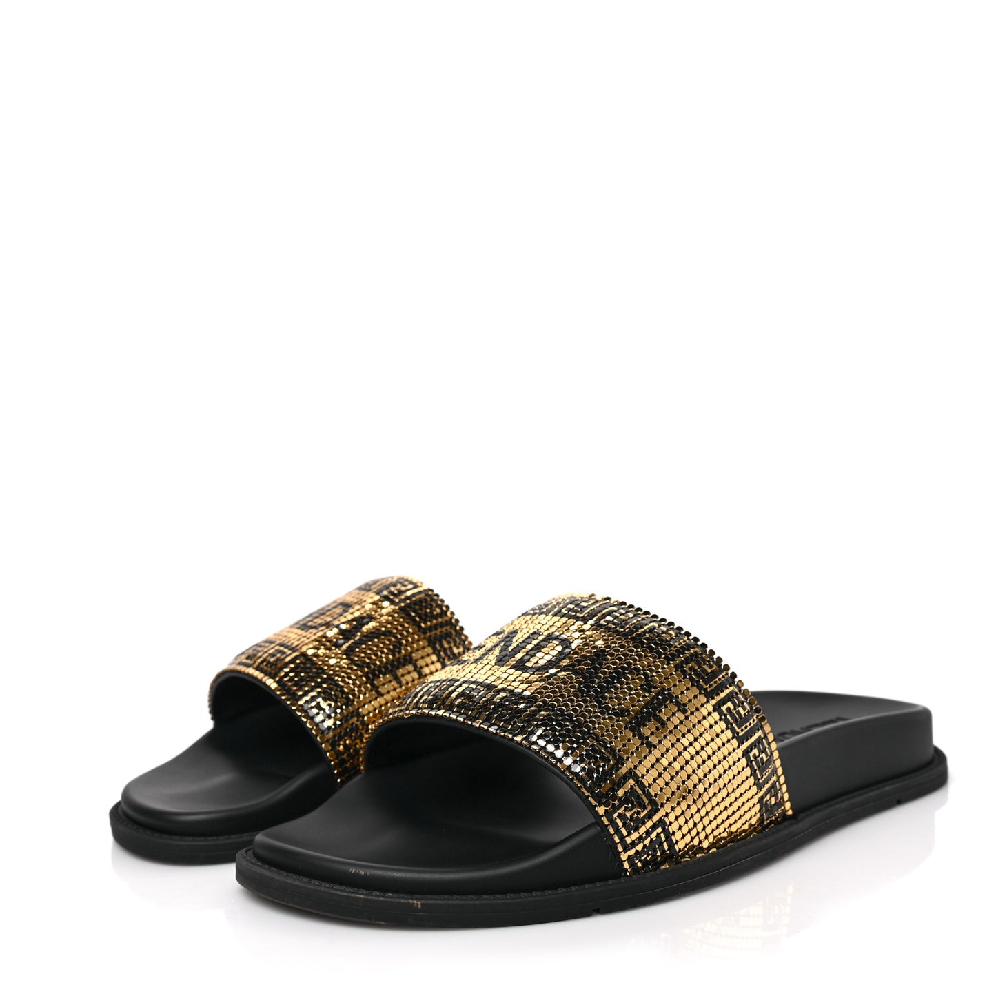 X VERSACE Rubber Metal Mesh Logo Slide Mens Sandals 6 Black Gold