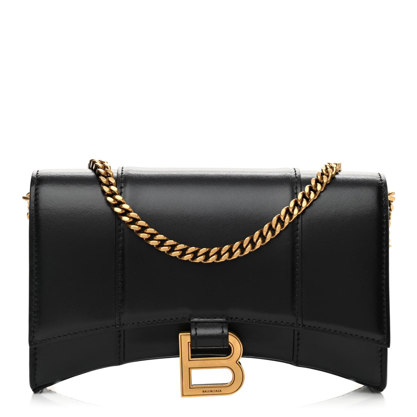 Shiny Box Calfskin Hourglass Chain Bag Black