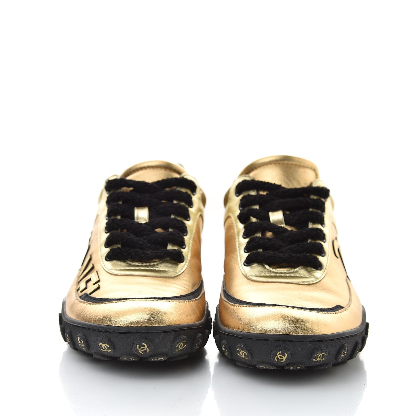 Metallic Lambskin Satin Finish CC Womens Sneakers 38 Gold