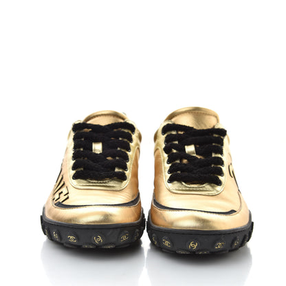 Chanel Metallic Lambskin Satin Finish CC Womens Sneakers 38 Gold 2 of 9