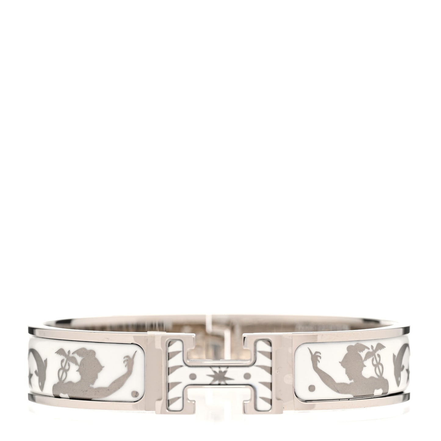 Enamel Printed Narrow Sous le Charme d'Orphee Clic Clac H Bracelet PM Blanc Platine