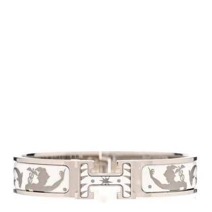 Hermes Enamel Printed Narrow Sous le Charme d'Orphee Clic Clac H Bracelet PM Blanc Platine 1 of 5